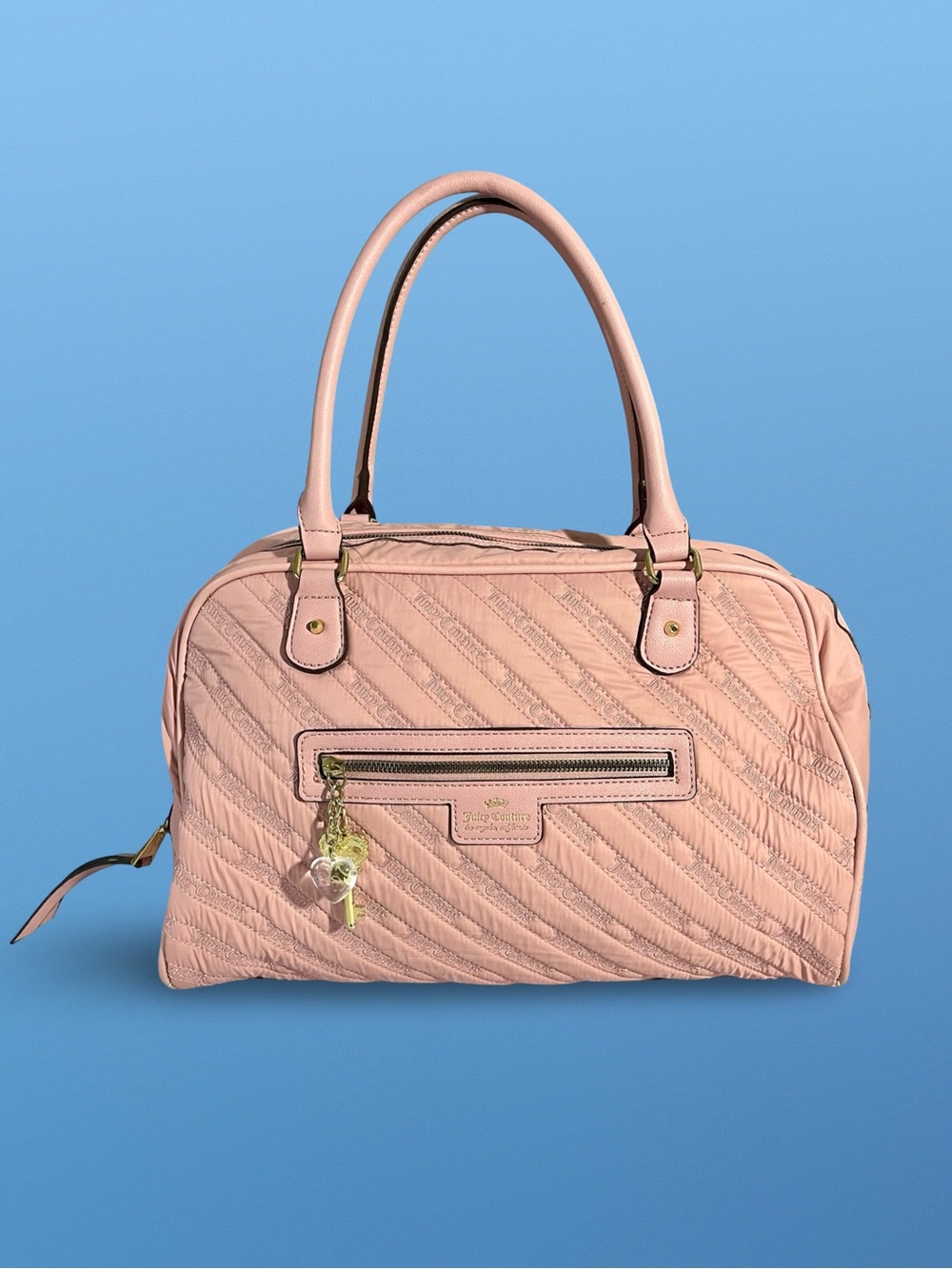 Juicy Couture Pink Quilted Logo Weekender Satchel Bowler Bag Charm